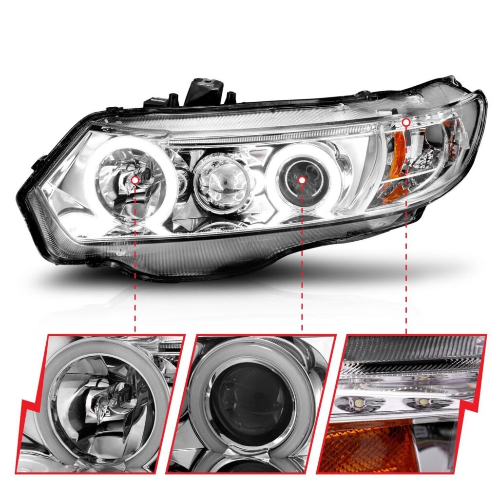 Honda Civic 06-11 2DR Projector Headlights Chrome W/ Rx Halo