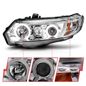 Honda Civic 06-11 2DR Projector Headlights Chrome W/ Rx Halo - Image 3