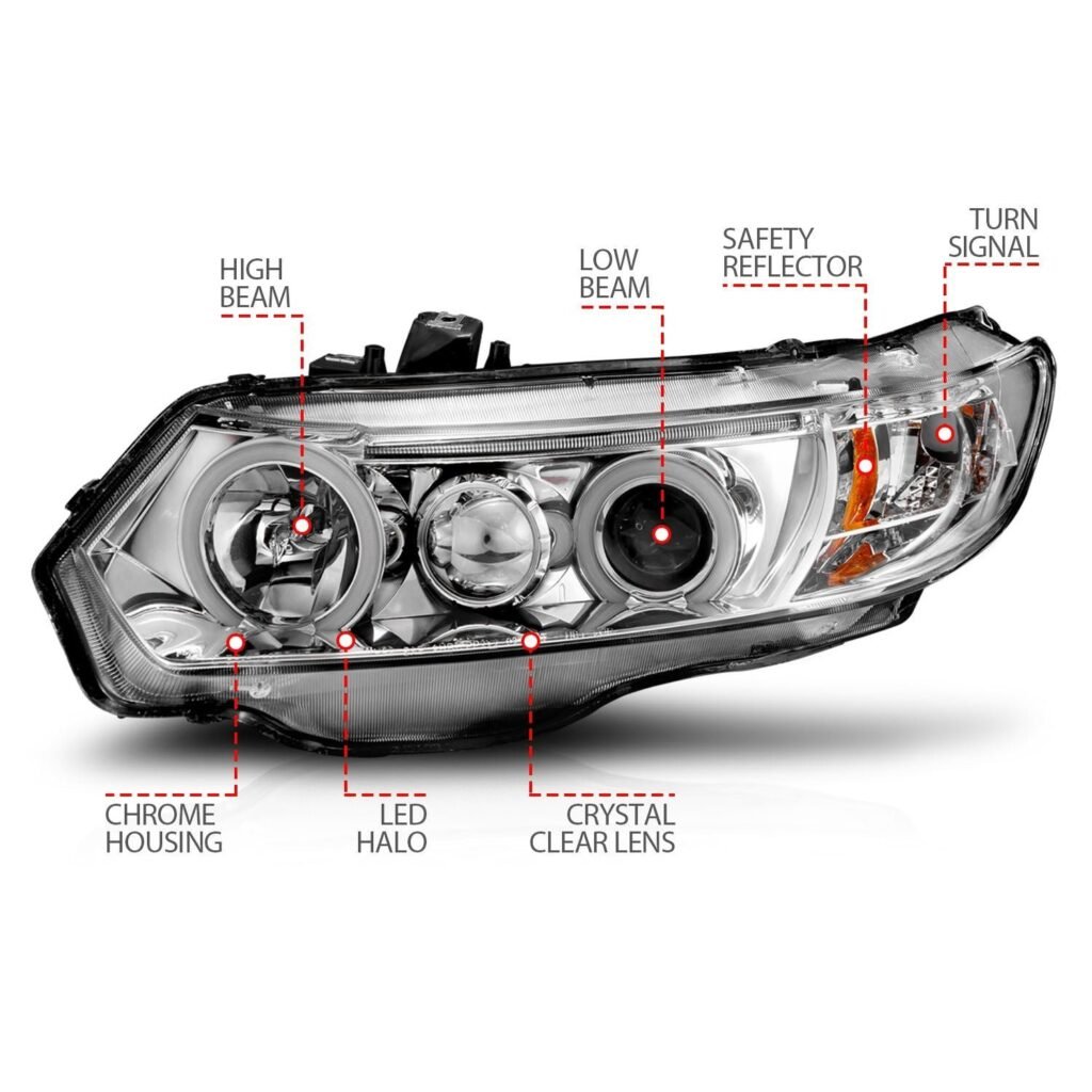 Honda Civic 06-11 2DR Projector Headlights Chrome W/ Rx Halo
