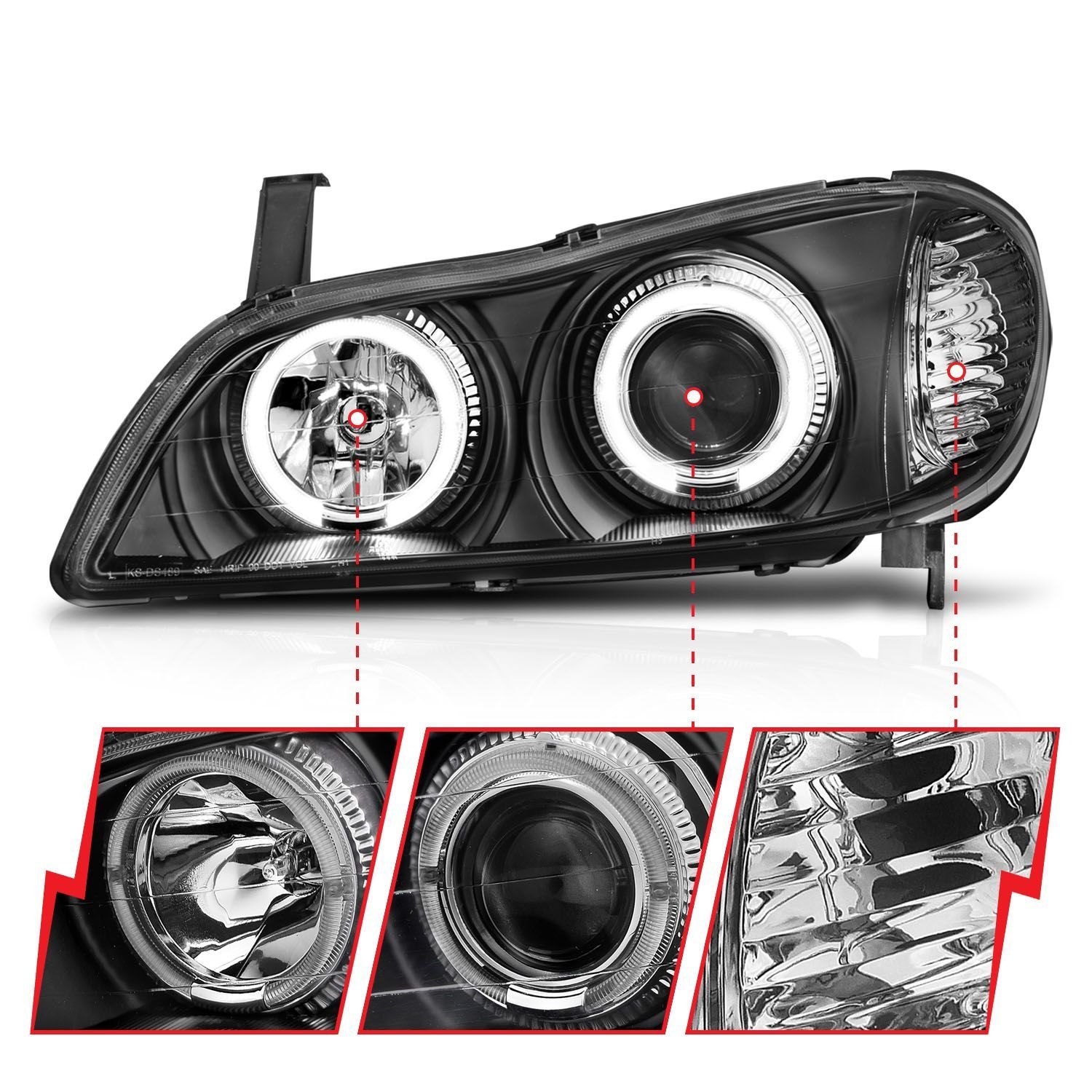 Infiniti I-30 00-01 / I-35 02-04 Projector Headlights Black - Image 3