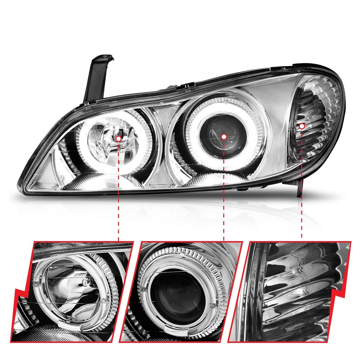 Infiniti I-30 00-01 / I-35 02-04 Projector Headlights Chrome - Image 2