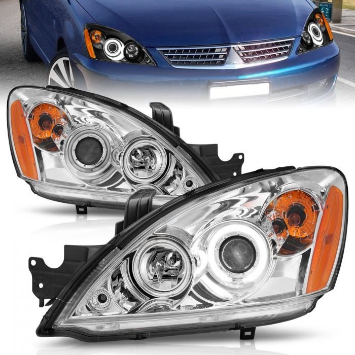 Mitsubishi Lancer 04-07 Projector Headlights Chrome W/ Rx Halo