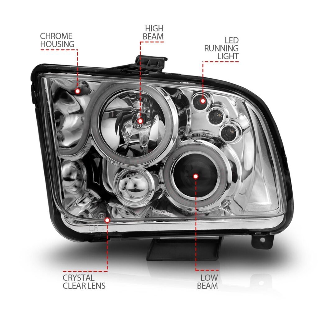 Ford Mustang 05-09 Projector Headlights Chrome W/Rx Halo