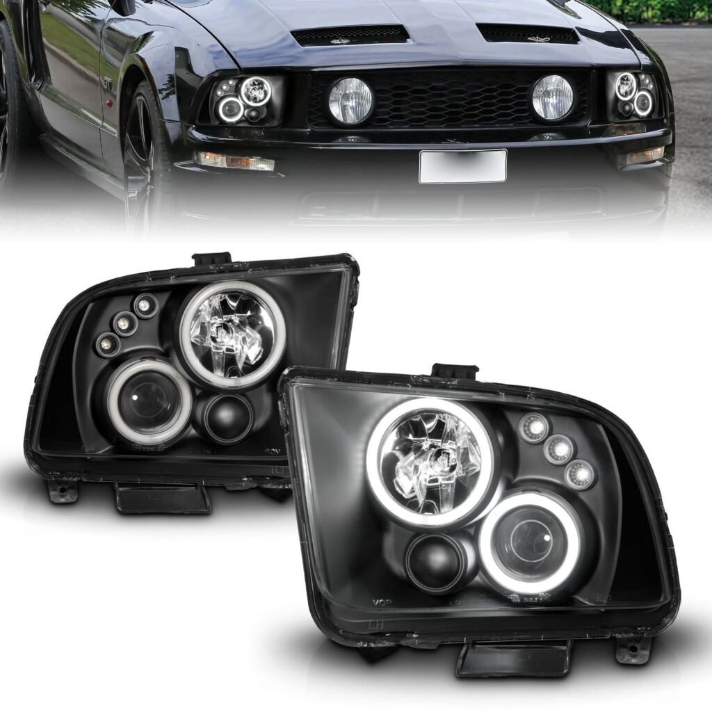 Ford Mustang 05-09 Projector Headlights Black W/Rx Halo