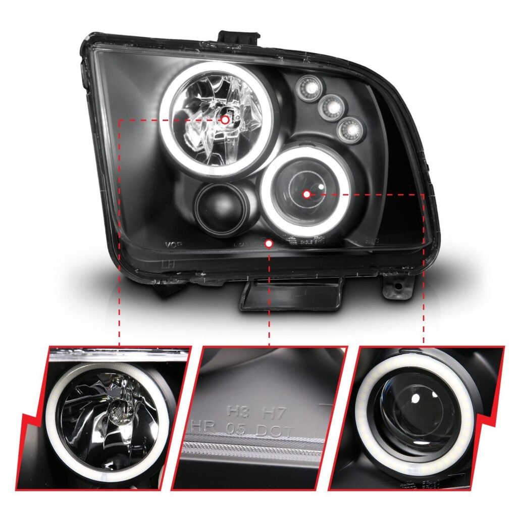 Ford Mustang 05-09 Projector Headlights Black W/Rx Halo