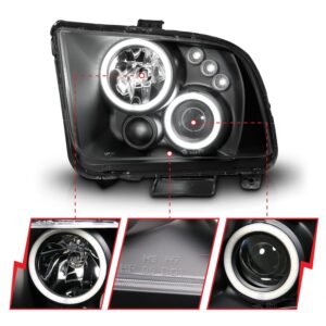 Ford Mustang 05-09 Projector Headlights Black W/Rx Halo - Image 3
