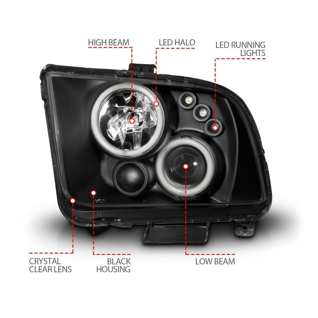 Ford Mustang 05-09 Projector Headlights Black W/Rx Halo