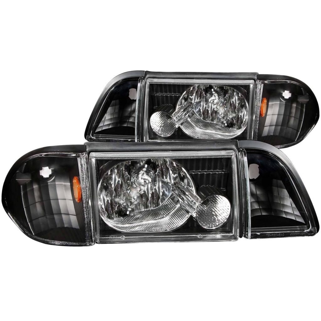 FORD MUSTANG 87-93 CRYSTAL HEADLIGHTS BLACK w/ CORNER & PARKING 3PC