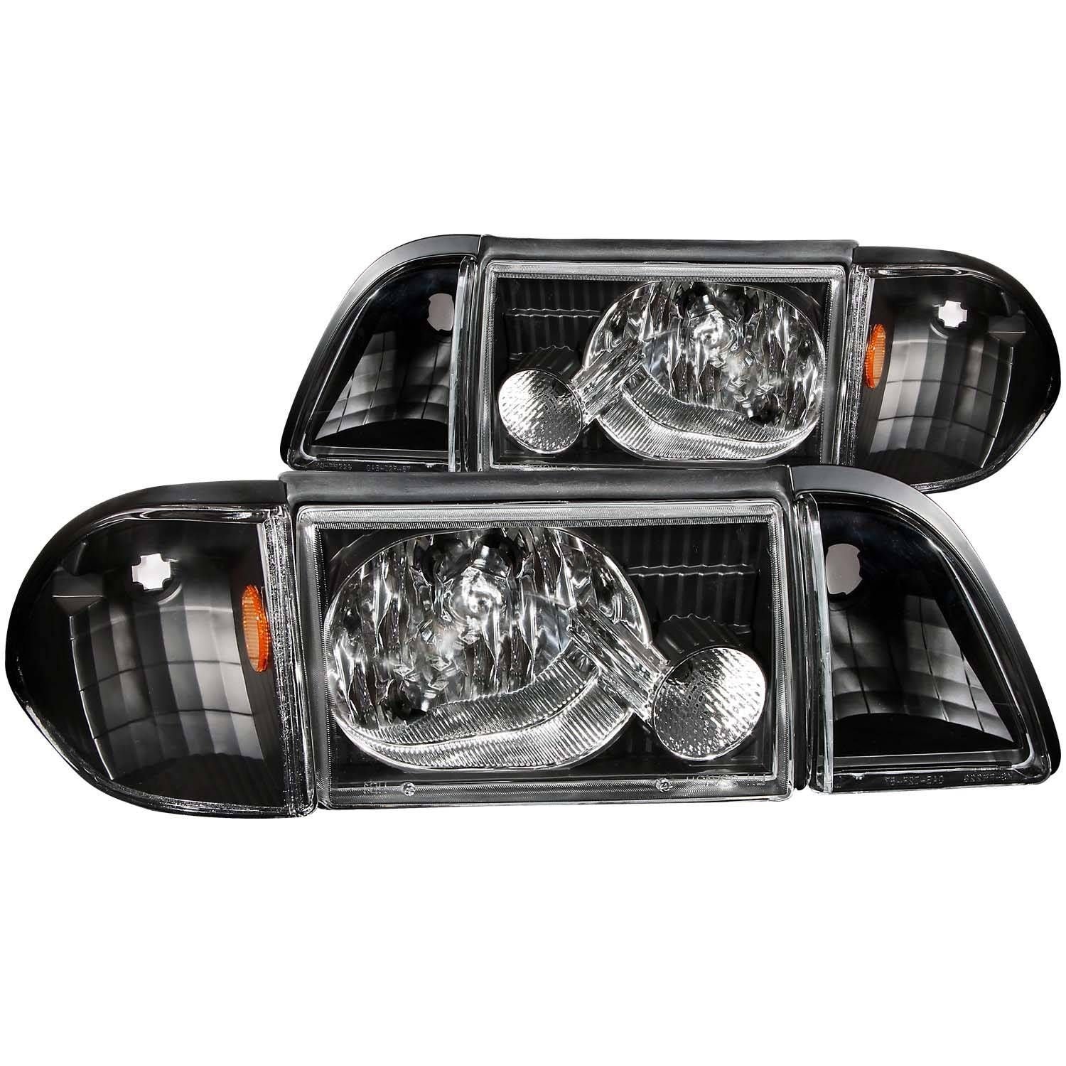 FORD MUSTANG 87-93 CRYSTAL HEADLIGHTS BLACK w/ CORNER & PARKING 3PC - Image 1