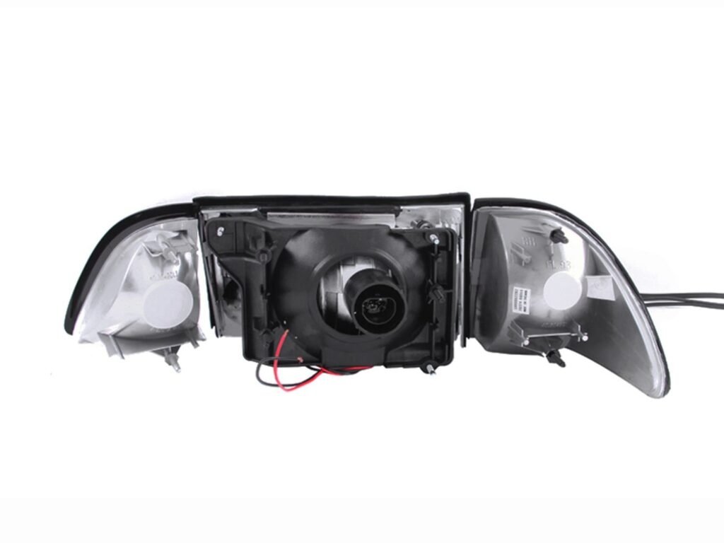 FORD MUSTANG 87-93 CRYSTAL HEADLIGHTS BLACK w/ CORNER & PARKING 3PC