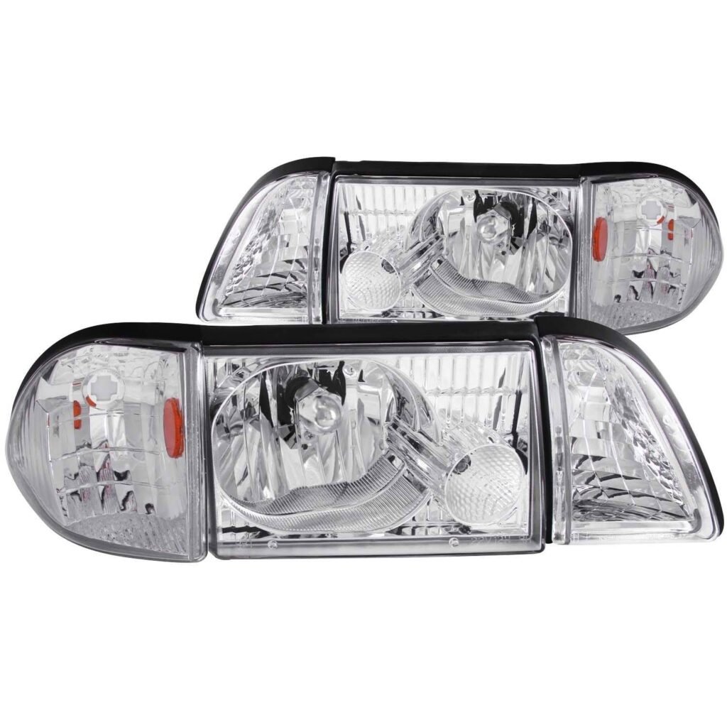 FORD MUSTANG 87-93 CRYSTAL HEADLIGHTS CHROME w/ CORNER & PARKING 3PC