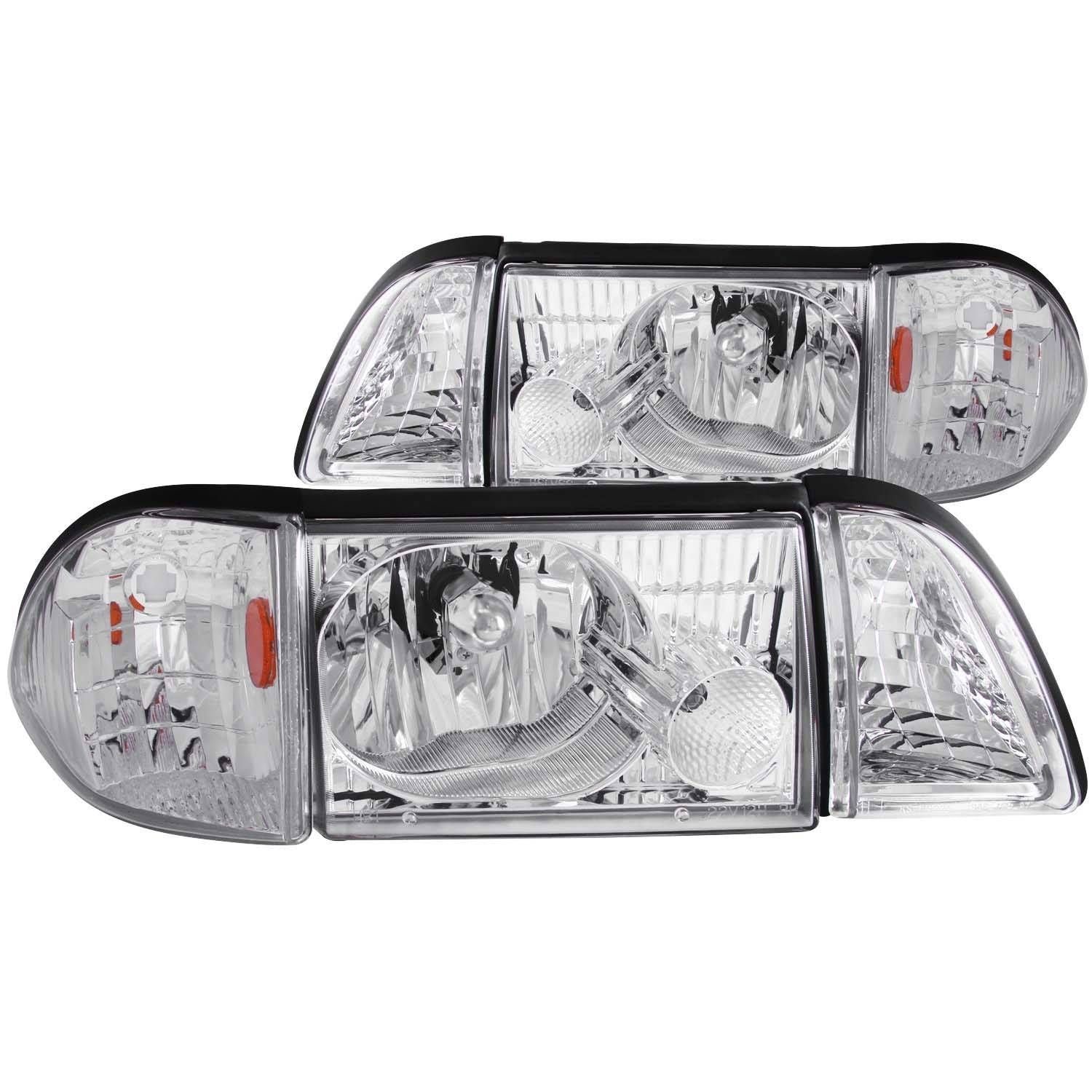 FORD MUSTANG 87-93 CRYSTAL HEADLIGHTS CHROME w/ CORNER & PARKING 3PC - Image 1