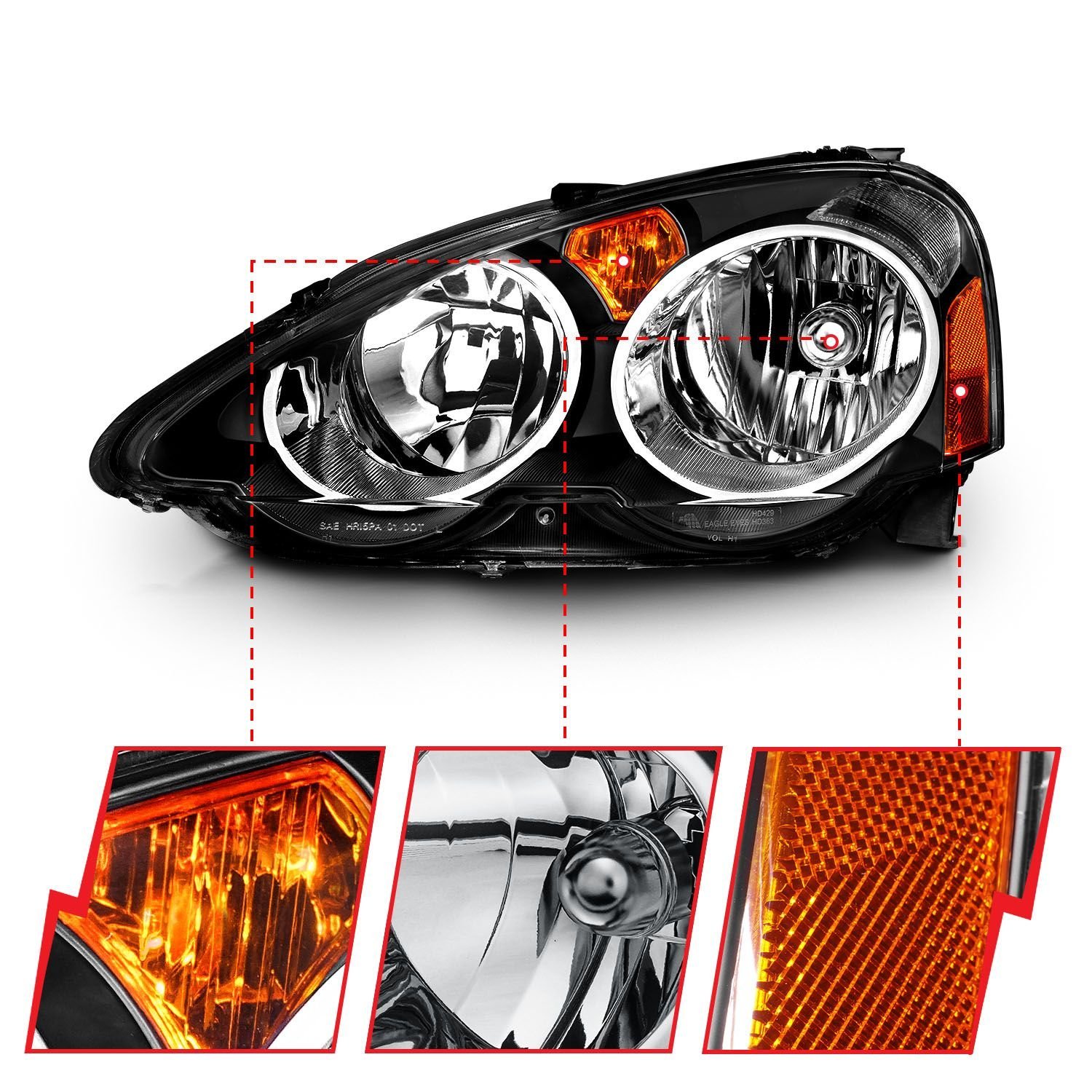Acura RSX 02-04 Crystal Headlights Black - Image 3