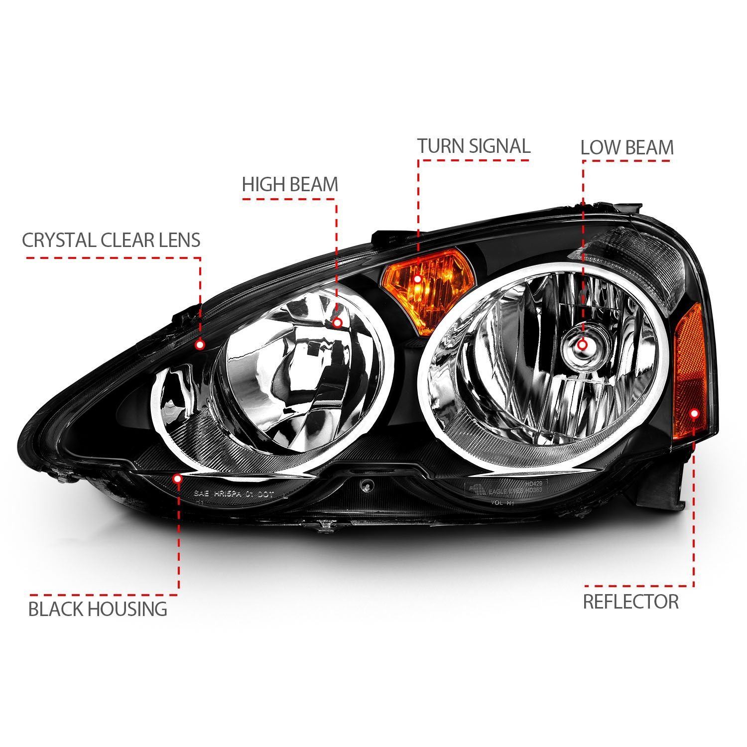 Acura RSX 02-04 Crystal Headlights Black - Image 4