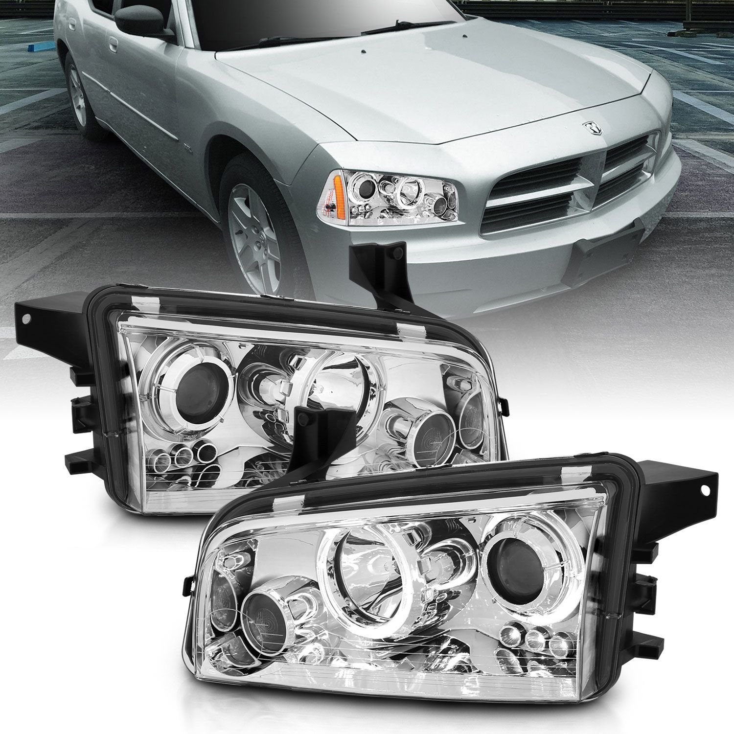 Dodge Charger 06-10 Projector Headlights Chrome W/ Rx Halo(for Halogen Models Only) - Image 1