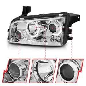 Dodge Charger 06-10 Projector Headlights Chrome W/ Rx Halo(for Halogen Models Only) - Image 3