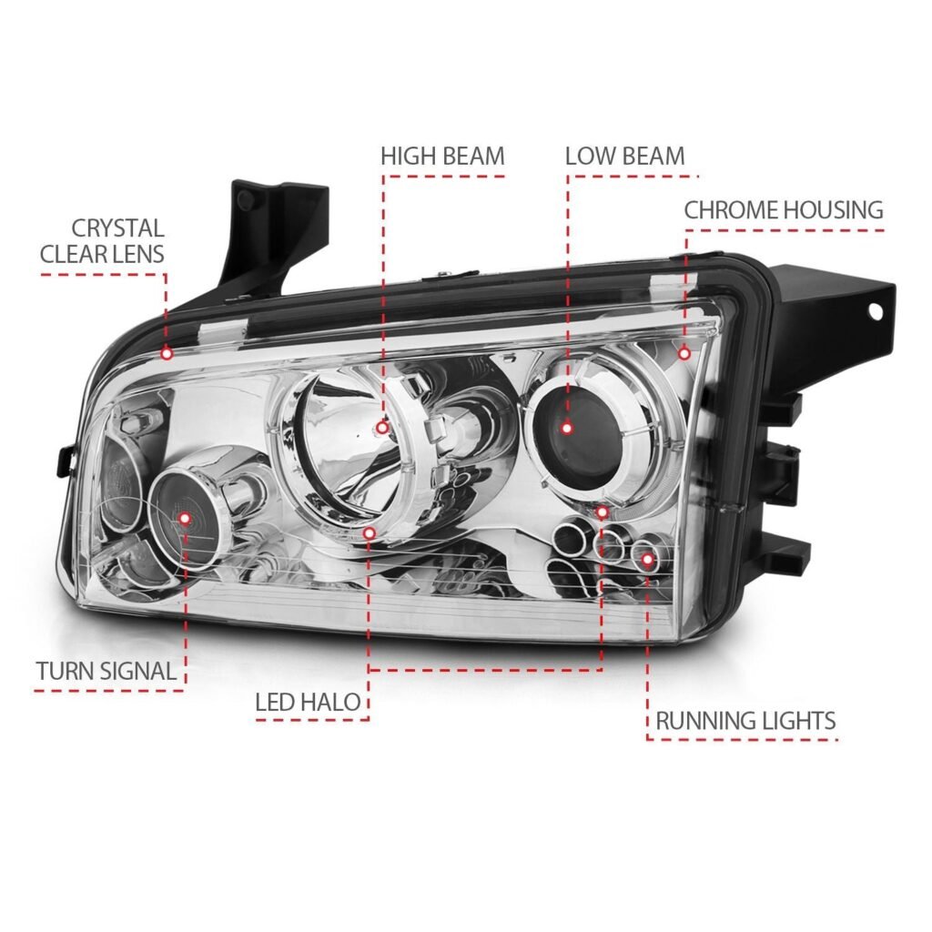 Dodge Charger 06-10 Projector Headlights Chrome W/ Rx Halo(for Halogen Models Only)