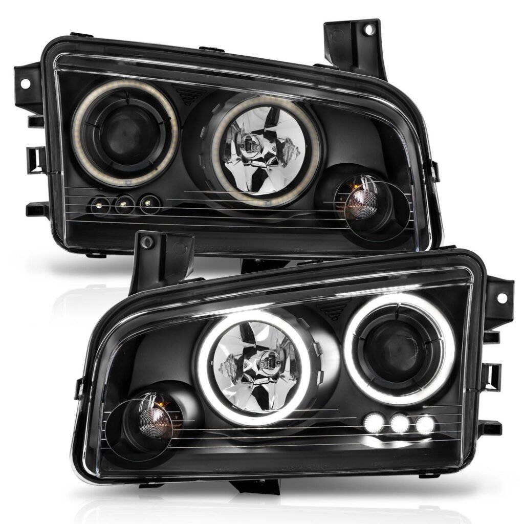 Dodge Charger 06-10 Projector Headlights Black W/Rx Halo