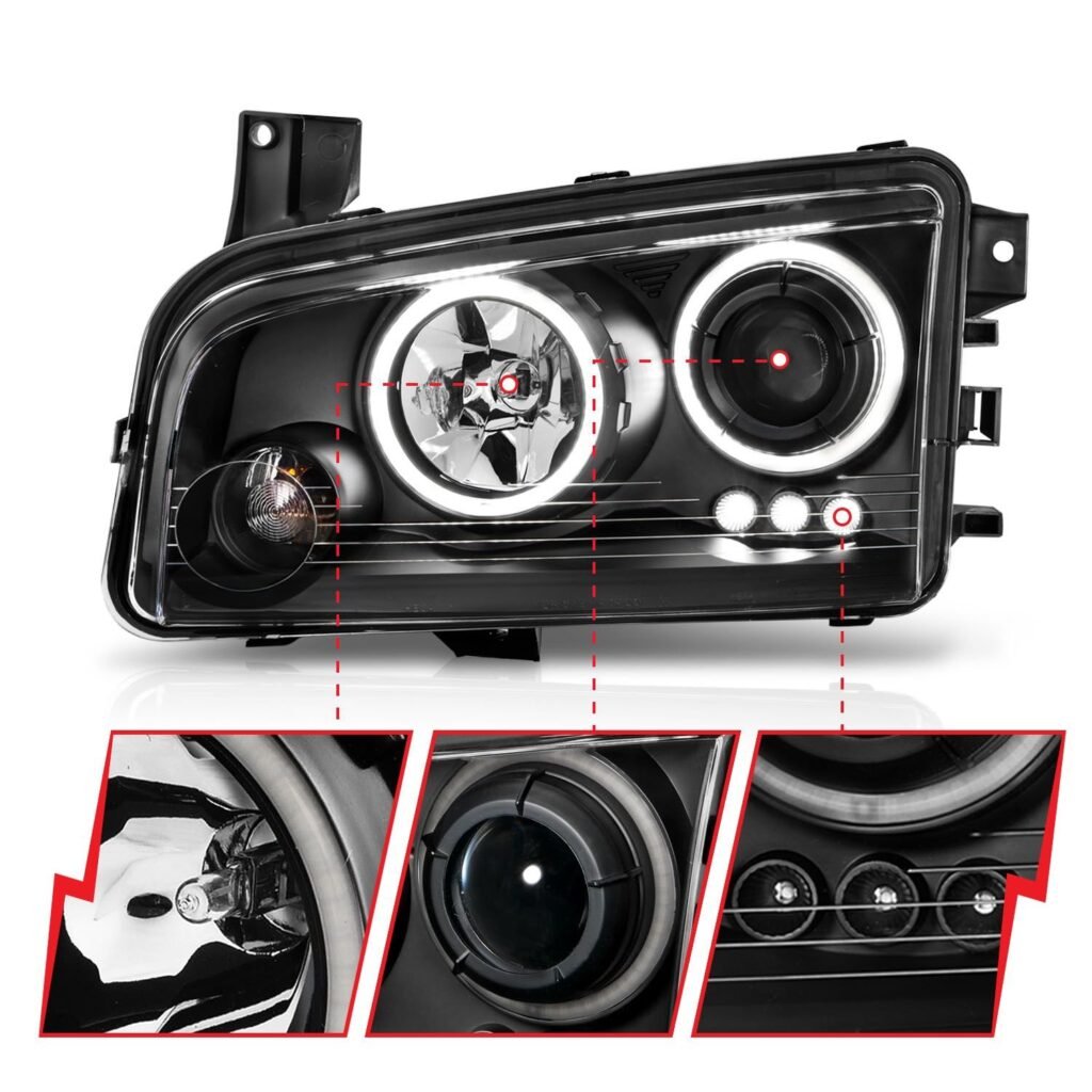 Dodge Charger 06-10 Projector Headlights Black W/Rx Halo