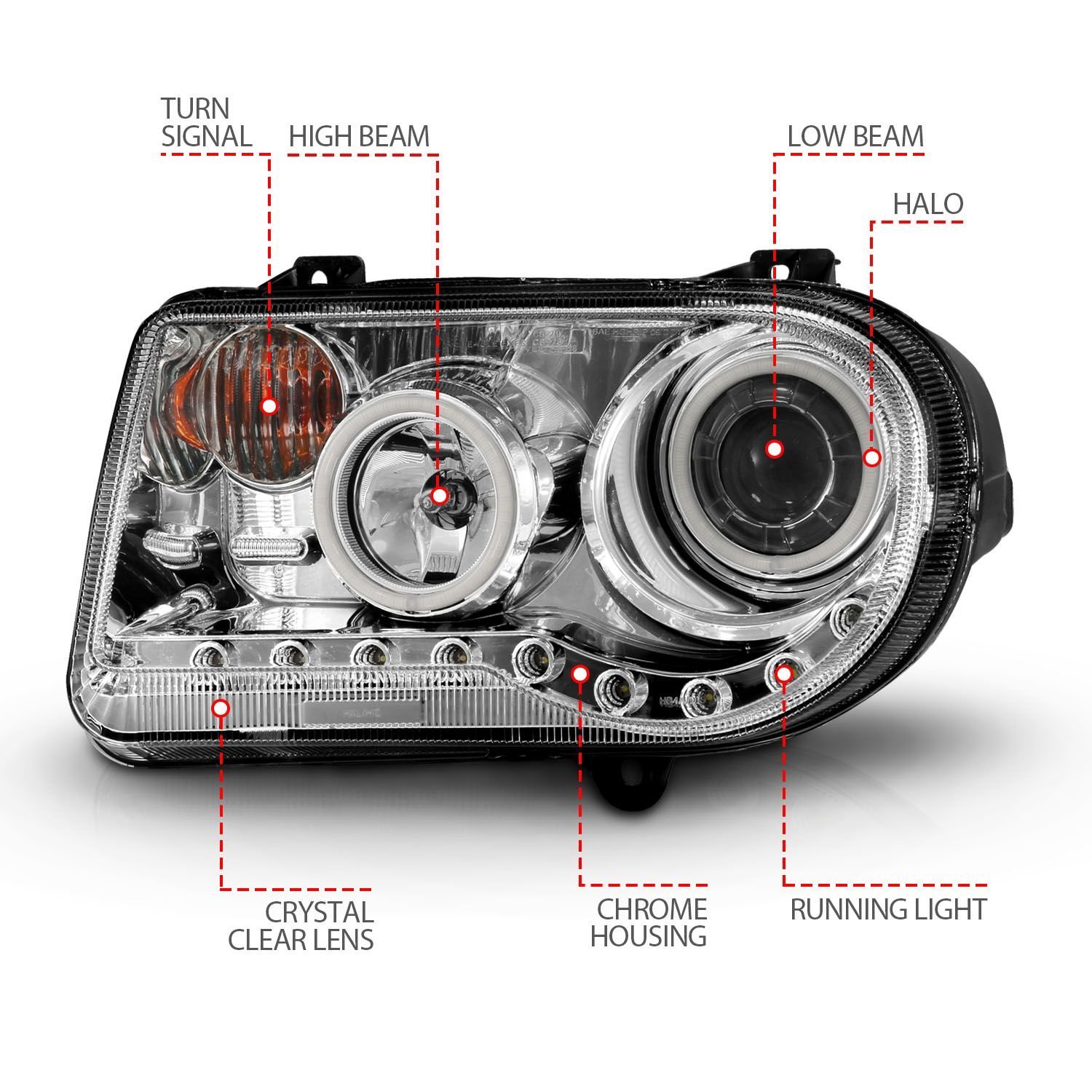 Chrysler 300C 05-10 Projector Headlights G2 Chrome W/ Rx Halo - Image 4