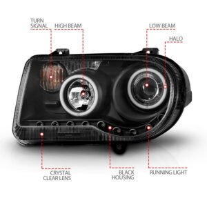 Chrysler 300C 05-10 Projector Headlights G2 Black W/ Rx Halo - Image 4