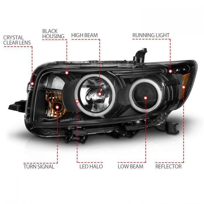 Scion Xb 08-10 Projector Headlights Black W/ Rx Halo