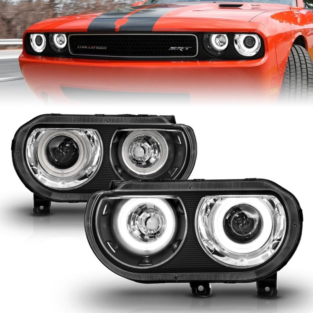 Dodge Challenger 08-14 Projector Headlights Black W/ Rx Halo