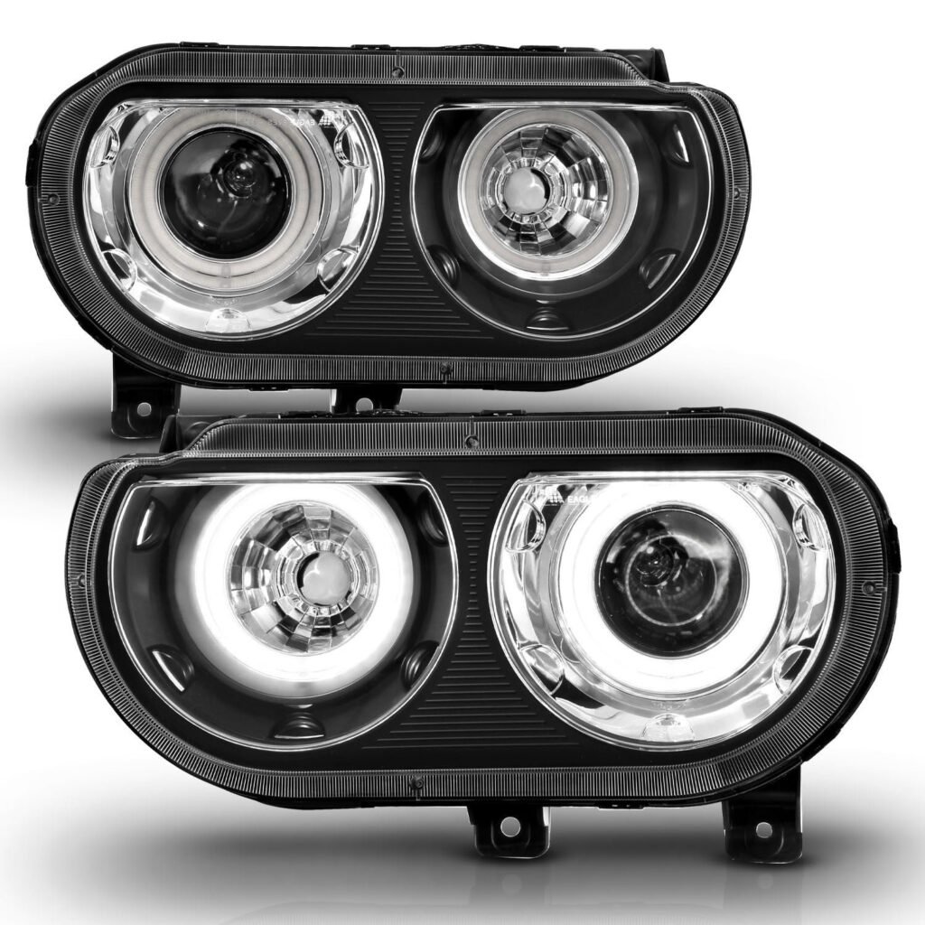 Dodge Challenger 08-14 Projector Headlights Black W/ Rx Halo