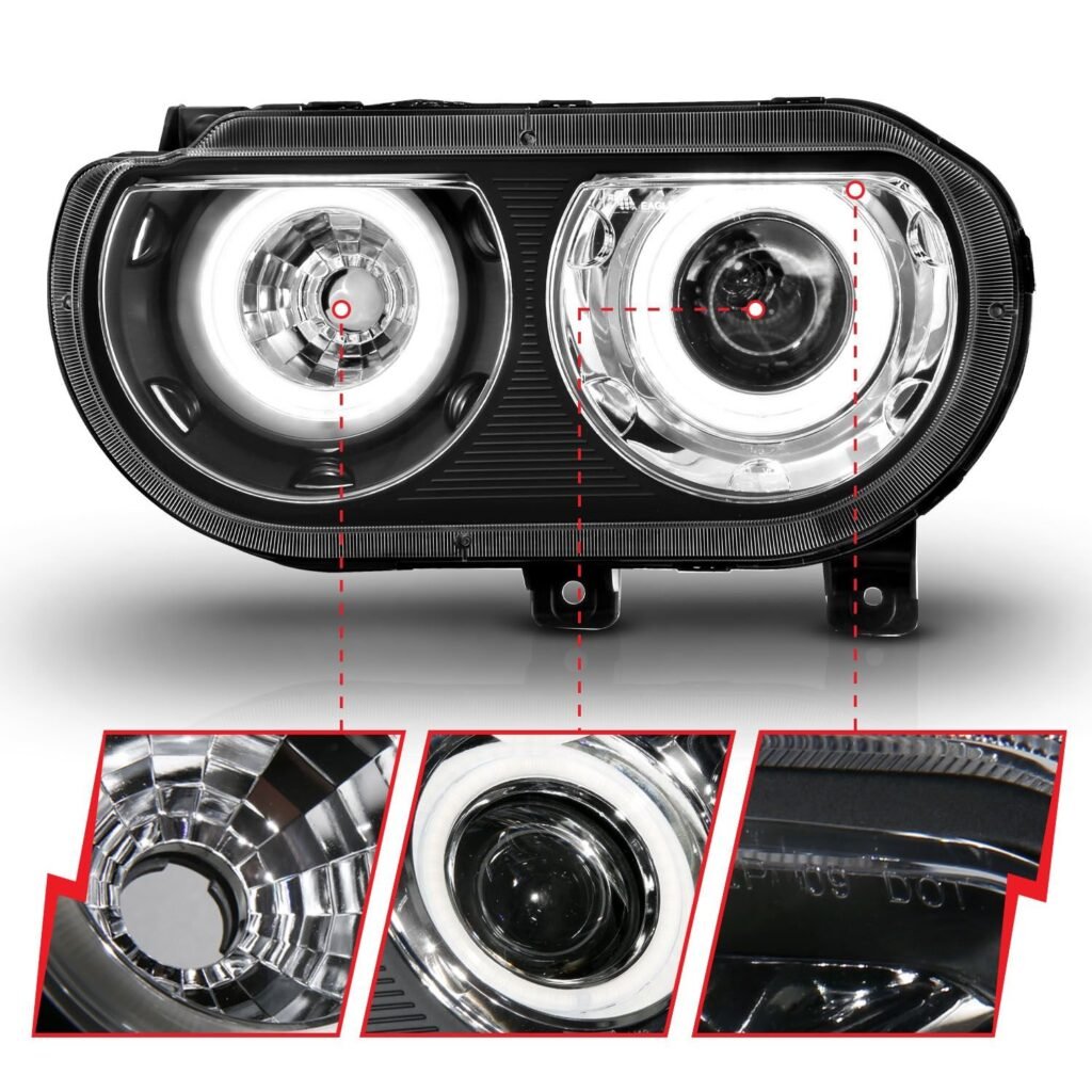 Dodge Challenger 08-14 Projector Headlights Black W/ Rx Halo