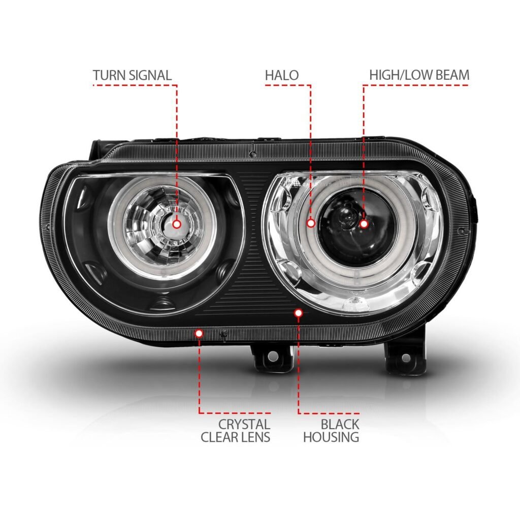 Dodge Challenger 08-14 Projector Headlights Black W/ Rx Halo