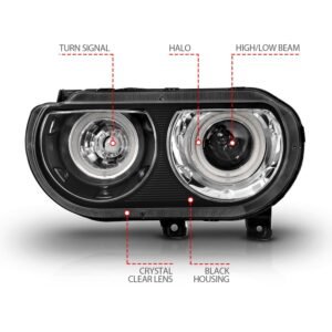 Dodge Challenger 08-14 Projector Headlights Black W/ Rx Halo - Image 4