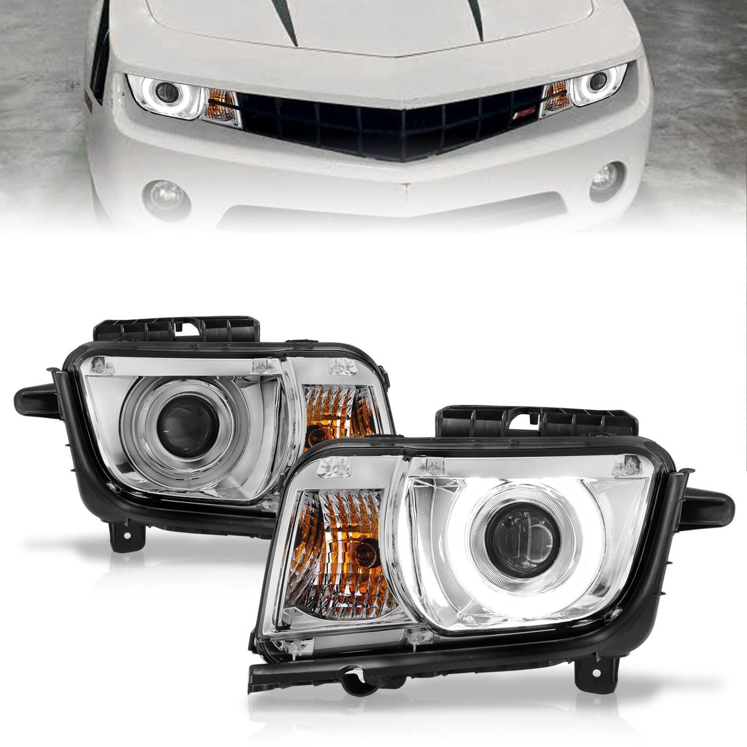 Chevy Camaro 10-13 Projector Headlights Chrome W/ Rx Halo - Image 1