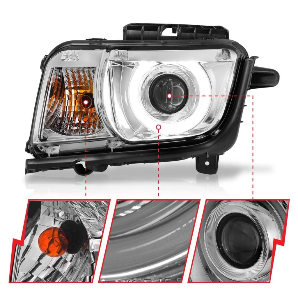 Chevy Camaro 10-13 Projector Headlights Chrome W/ Rx Halo