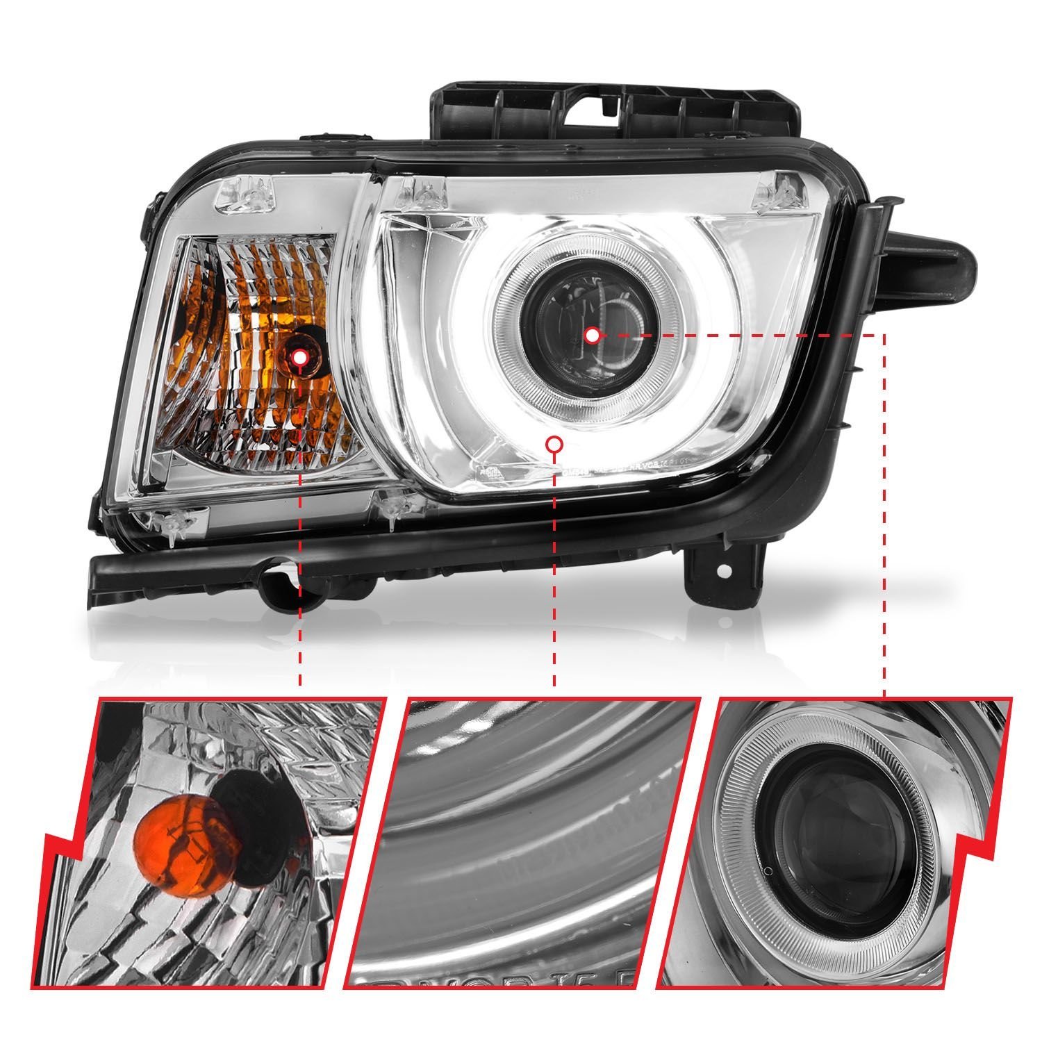 Chevy Camaro 10-13 Projector Headlights Chrome W/ Rx Halo - Image 3