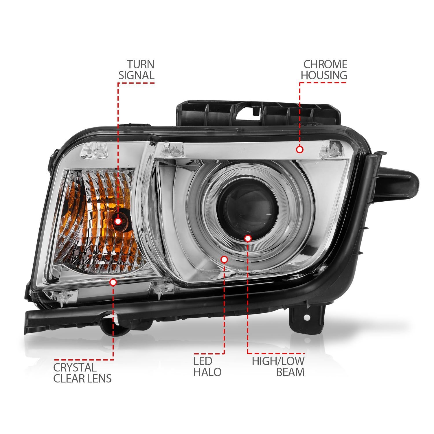 Chevy Camaro 10-13 Projector Headlights Chrome W/ Rx Halo - Image 4