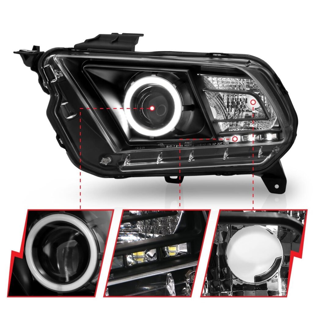 Ford Mustang 10-13 Projector Headlights Black W/ Rx Halo
