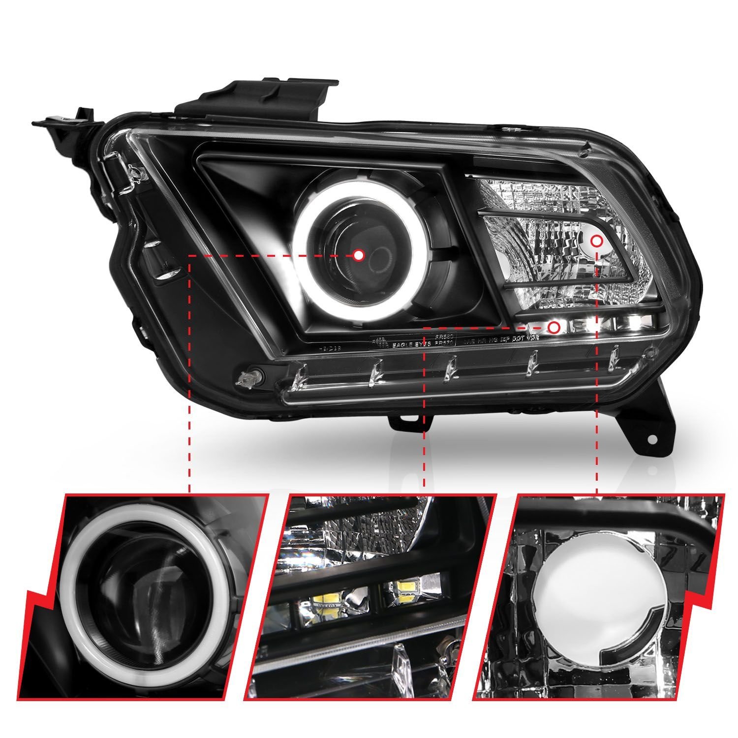 Ford Mustang 10-13 Projector Headlights Black W/ Rx Halo - Image 3