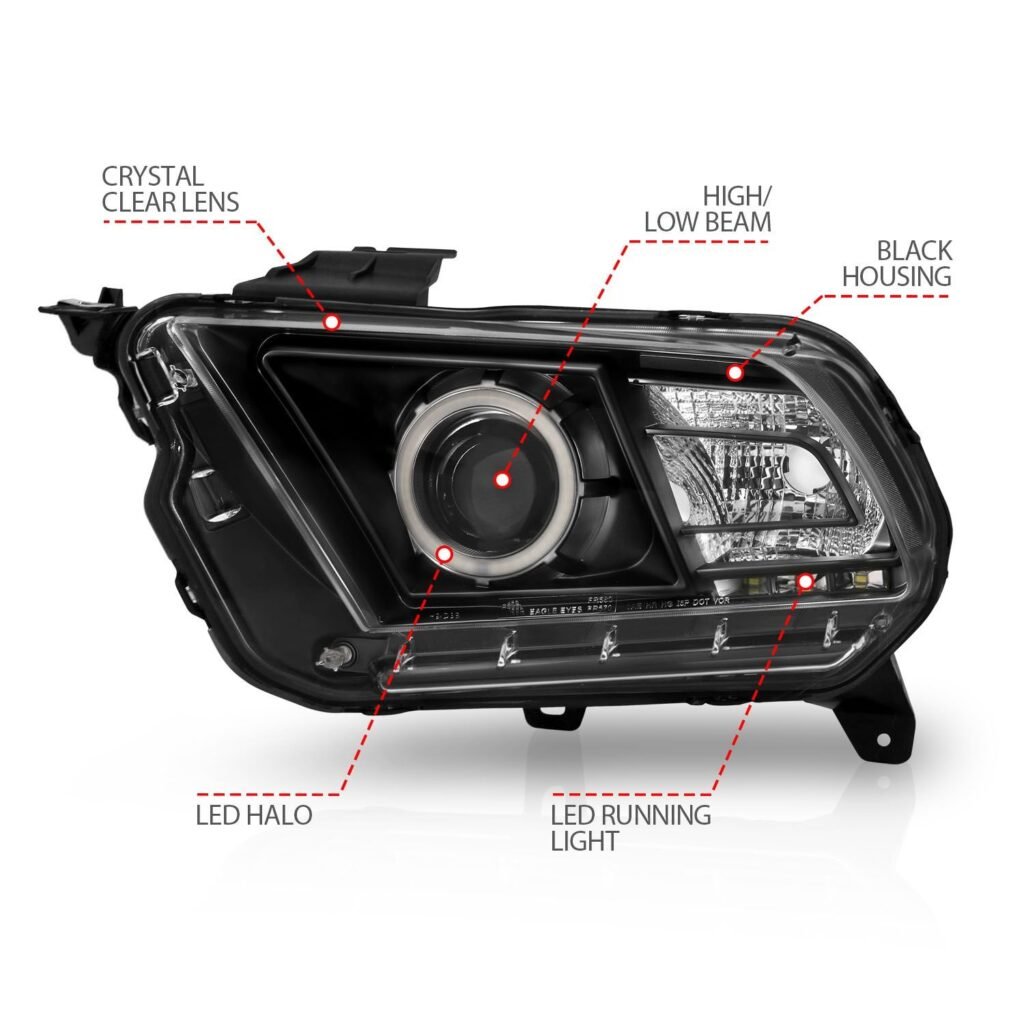 Ford Mustang 10-13 Projector Headlights Black W/ Rx Halo