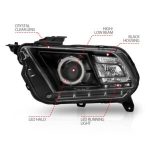 Ford Mustang 10-13 Projector Headlights Black W/ Rx Halo - Image 4