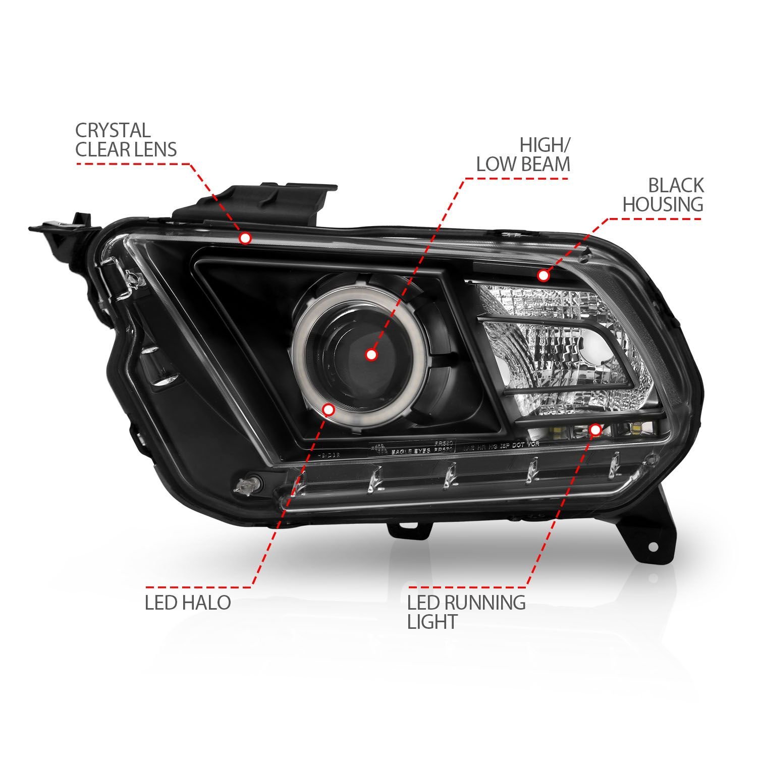 Ford Mustang 10-13 Projector Headlights Black W/ Rx Halo - Image 4