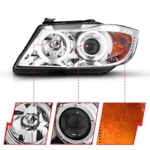 BMW 3 Series E90/E91 06-08 Projector Headlights Chrome - Image 3