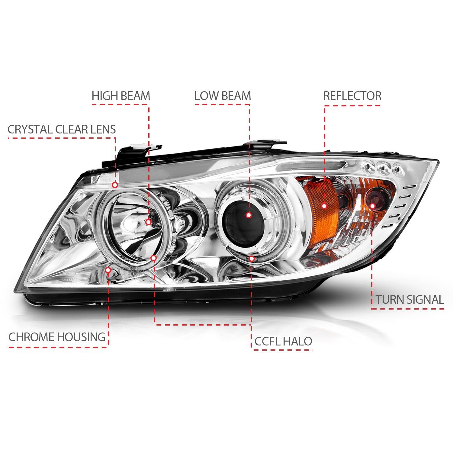 BMW 3 Series E90/E91 06-08 Projector Headlights Chrome - Image 4