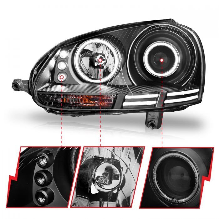 Volkswagen Jetta / Rabbit / Gti 06-09 Projector Headlights Black W/ Halo (Ccfl)