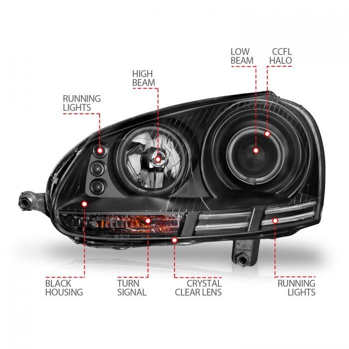 Volkswagen Jetta / Rabbit / Gti 06-09 Projector Headlights Black W/ Halo (Ccfl)