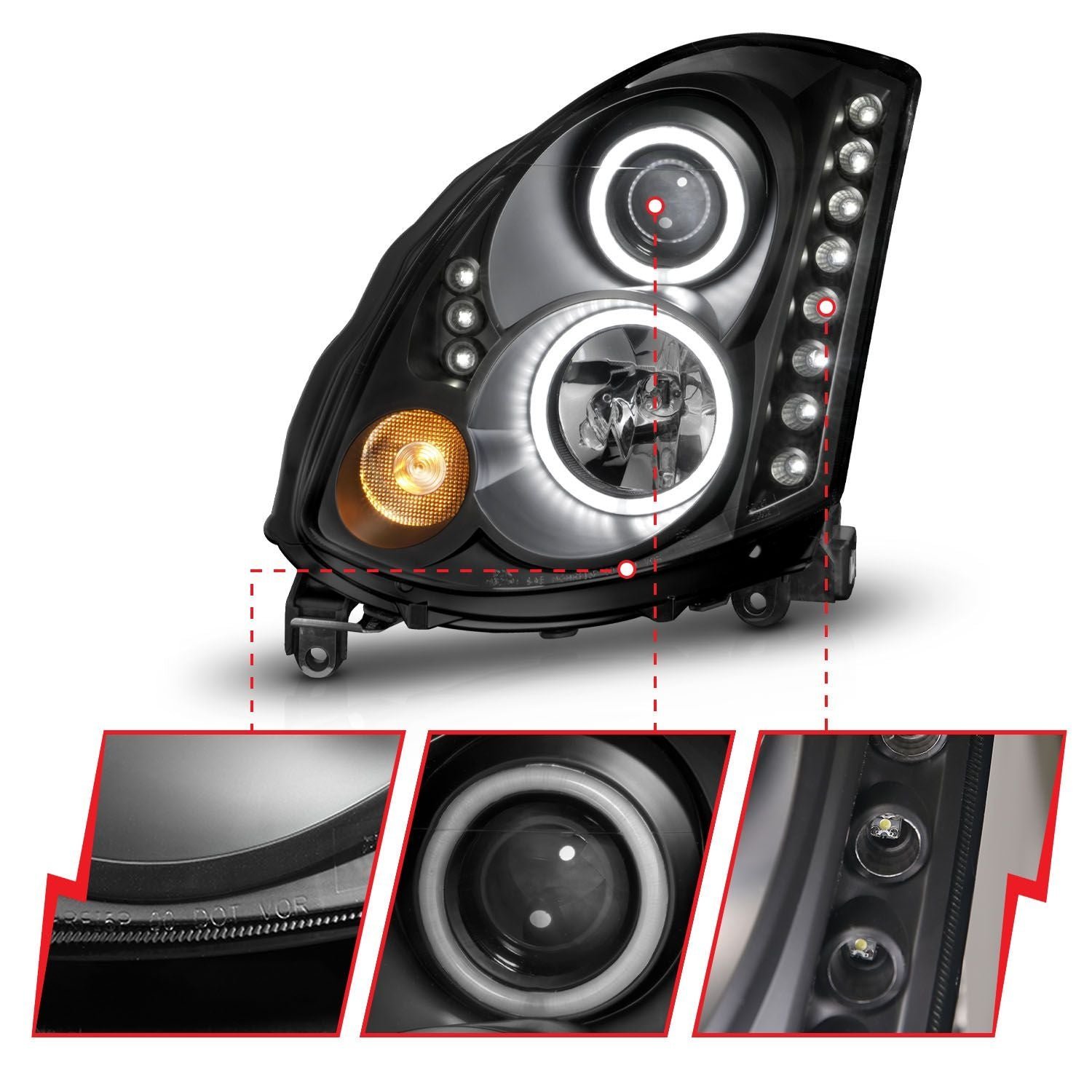 Infiniti G35 03-07 2DR Projector Headlights Black - Image 3