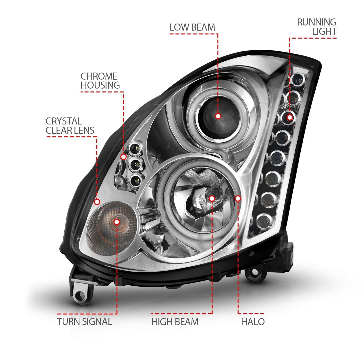 Infiniti G35 03-07 2DR Projector Headlights Chrome - Image 4