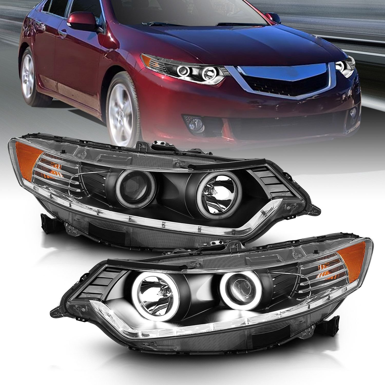 Acura TSX 09-12 Projector Halo Headlights Black - Image 1