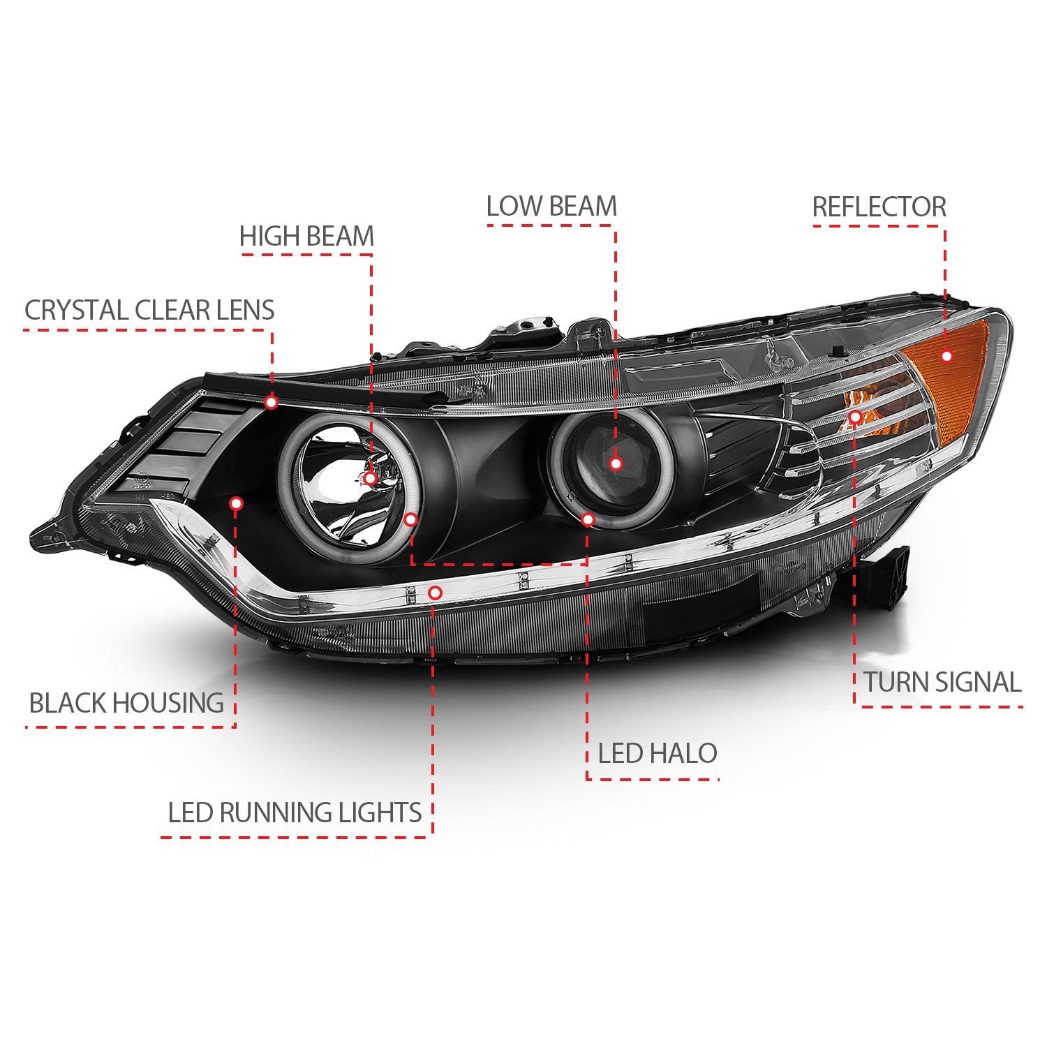 Acura TSX 09-12 Projector Halo Headlights Black - Image 4