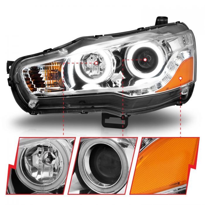 Mitsubishi Lancer 08-15 Projector Headlights Chrome W/ Rx Halo