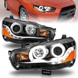 Mitsubishi Lancer 08-15 Projector Headlights Black W/ Rx Halo - Image 1